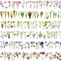 Lot d'autocollants floraux transparents en PET imperméables, style frais et simple pour journal créatif, scrapbooking et tulipes