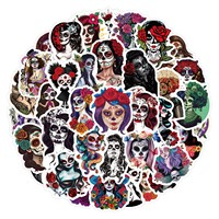 60 piezas Cool Mexican Dia De Los Muertos Halloween Zombie flor cara muerta Día DE LA MUERTE pegatina