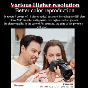 7ช่างฝีมือ AF 50มม. F1.8ดังนั้น NY เลนส์กล้องเต็มเฟรมเลนส์ LAR รูรับแสงด้านหน้าโฟกัสอัตโนมัติ/แมนนวลการวาดภาพบุคคลที่มีมนุษยธรรม - Product Image 4