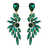 Pendientes Largos de Cristal con Diseño Geométrico Exagerado, con Pedrería, Chapados en Oro de 18K, Aleación de Zinc, para Baile de Graduación o Boda