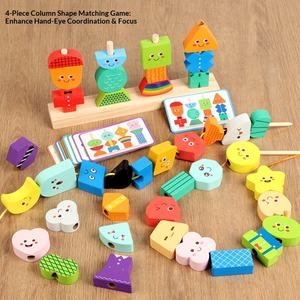 Juego de Enhebrar Cuentas de Madera Montessori, Juego de Empilhar Formas, Juguete Educativo de 40 Piezas para Niños de 2 a 4 Años - Product Image 4