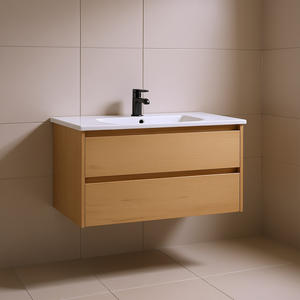 Meuble-lavabo mural 36 pouces en bois massif, design minimaliste, sans vasque, tiroir à fermeture douce, style moderne - Product Image 2