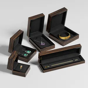 2024 neuer Stil Holz Back farbe Ring Armband Ohrring Halskette Box Schmuck Verpackung Box Schmuck Geschenk box