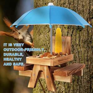 Gnodary Outdoor Squirrel &amp; Chipmunk Feeder: Umbrella-Equipped Picnic Table- Holds Corn Cob, <strong>Peanuts</strong> &amp; Corn - Product Image 5