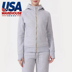 Sudadera con capucha cálida y pesada para mujer con bolsillos con cremallera, de nailon y algodón orgánico, para deportes al aire libre, desde almacén de EE. UU. - Product Image 1