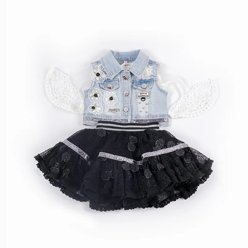 Lente En Herfst Kinderen Denim Vest Zoete Rok Meisjes 2 Stuk Sets