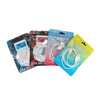 Pochette à fermeture éclair plate à trois côtés imprimée sur mesure, sac d'emballage en plastique pour câble de chargeur de téléphone portable avec fenêtre transparente