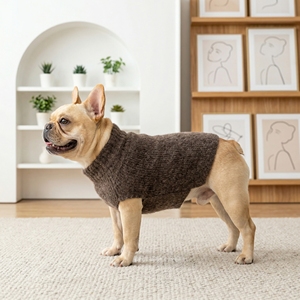 Pull confortable à col roulé pour <span class=keywords><strong>bouledogue</strong></span> français, en tricot côtelé beige, doux et chaud pour petits chiens, utilisation intérieure et extérieure - Product Image 3