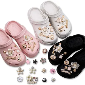 Hot sale Designer Shoes Decoration Pearl Flower Butterfly Metal Lady Style Clog Shoes Accessories Fit Hole Sandal Clog Charms