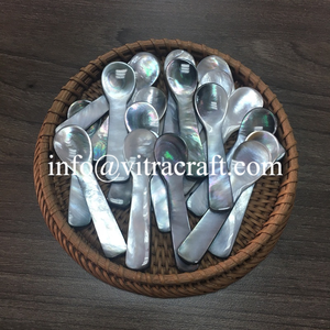 Hermosa cuchara redonda negra de nácar, cuchara de caviar, cuchara de ostra tamaño mini 7cm hecho a mano Vietnam - Product Image 5