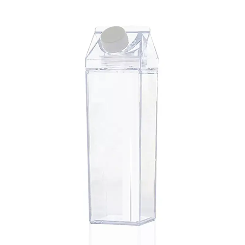 Garrafa de leite acrílica de 500ml, caneca transparente de plástico acrílico sem bpa para casa, viagem, caixa de papelão de leite