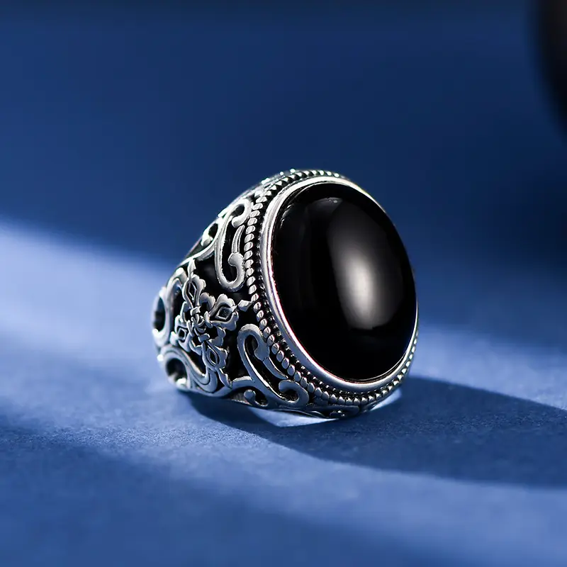Black Onyx Stone 925 Sterling Silver Rings Jewelry For Men Women Party