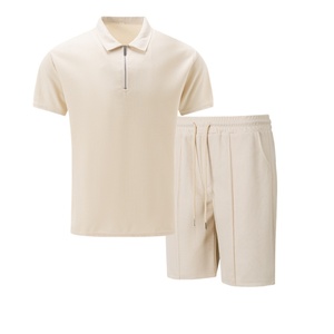 Ensemble décontracté homme col montant zippé, couleur unie, manches courtes et short – Prix de gros - Product Image 5