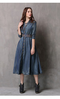 Bluedot Custom 2021 Printemps-Été, jupe longue en jean brodée rétro, denim de haute qualité, robe de cow-boy vintage pour femme