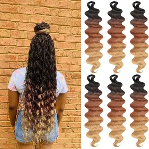 Body wave braiding crochet hair Ombre 3 tones French curls wavy for boho box braids synthetic Loose Wavy braiding crochet hair
