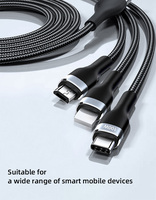 OEM 100W 5A Affichage numérique intelligent Nylon rapide Tressé 3 en 1 USB A à Type C iP Mic USB-C Multifonction USB 2.0 câble de données