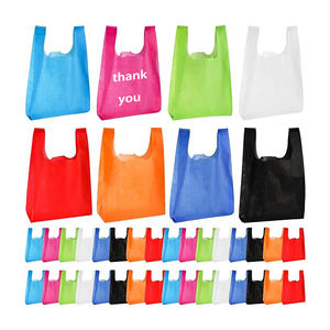 Promoción de fábrica Supermercado Compras Comestibles Chaleco reciclado W Cut Totet Shirt Bolsas de agradecimiento no tejidas - Product Image 1