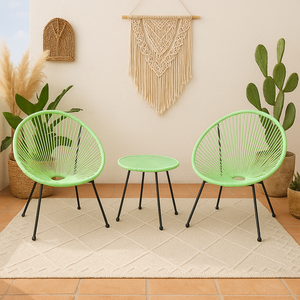 ऑल-वेदर 3-टुकड़ा आउटडोर एकापुल्को बिस्ट्रो उद्यान आउटडोर फर्नीचर के लिए ग्लास टेबल के साथ आरामदायक आंगन कुर्सियों - Product Image 1