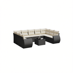 Cream White And Black <b>Rattan</b> Garden <b>Sofa</b> Set 6 Seater Outdoor Furniture Contemporary Design - Product Image 1