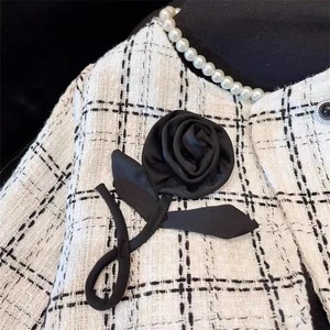 Ensemble robe fille printemps automne, col rond, à carreaux avec fleur rose + jupe courte, 2 pièces pour ensemble de vêtements fille - Product Image 4