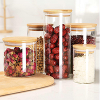 Vente en gros de contenants alimentaires en verre transparent avec couvercle en bambou hermétique résistant à la chaleur en borosilicate pour la cuisine