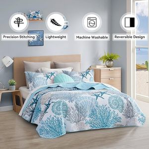 3 mảnh ven biển Quilting bốn mùa đảo ngược Microfibre hải lý Trải Giường Mùa Hè <span class=keywords><strong>Comforter</strong></span> Bộ - Product Image 2