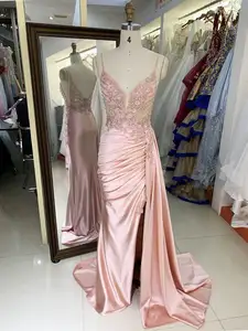Новое длинное вечернее платье с цветочным узором и V-образным вырезом, 2025 платье для выпускного вечера, оптом