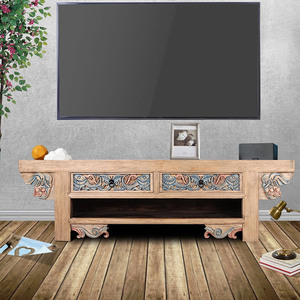 中国アンティークの複製リサイクル木製家具手彫り天然リビングルームエンターテイメントユニットテレビ台キャビネット - Product Image 2