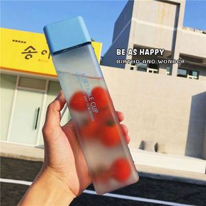 Square Transparent Fall-proof Plastic Portable <b>Cup</b> Simple Personality Students Portable Water <b>Cups</b> - Product Image 4