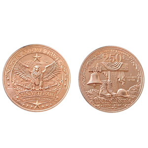 Moneta commemorativa da 1 oz in rame .999 per veterani statunitensi, 250 anni 1776-2026, con Aquila Americana e Campana della Libertà, regalo patriottico - Product Image 1