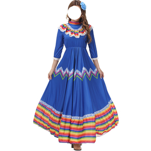 Robe traditionnelle <span class=keywords><strong>mexicaine</strong></span> pour femmes, <span class=keywords><strong>costume</strong></span> de danse bohème long, pour le Cinco de Mayo, Halloween, festival, spectacle de scène, tenue bohème - Product Image 4