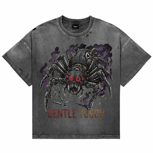 <b>Men's</b> Acid Wash Distress Cotton Breath T-Shirts Custom High Quality Dark Spider DTG Print Short Sleeve O-Neck Casual Tees - Product Image 1