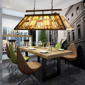 Lustre Tiffany à hauteur réglable en verre teinté, 6 lumières, pour table de billard, salle à manger et salle de snooker - Product Image 3