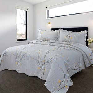 Soft and Breathable Grey Quilt Set Comforter <strong>Plum</strong> Blossom Lightweight Coverlet Quilt for Spring and Summer - Product Image 3