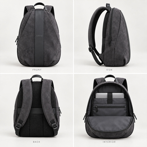 GORFIA Men Gray Suede Look <b>Backpack</b> PU <b>Leather</b> Trim Business Casual Daypack Custom Logo Travel Bags OEM ODM Factory - Product Image 2