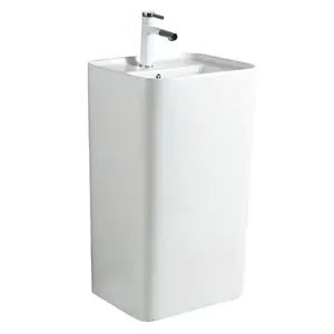 Moderne monobloc modifié marbre céramique piédestal de salle de bain lavabo évier avec forme monotrou robinet montage usine vente en gros