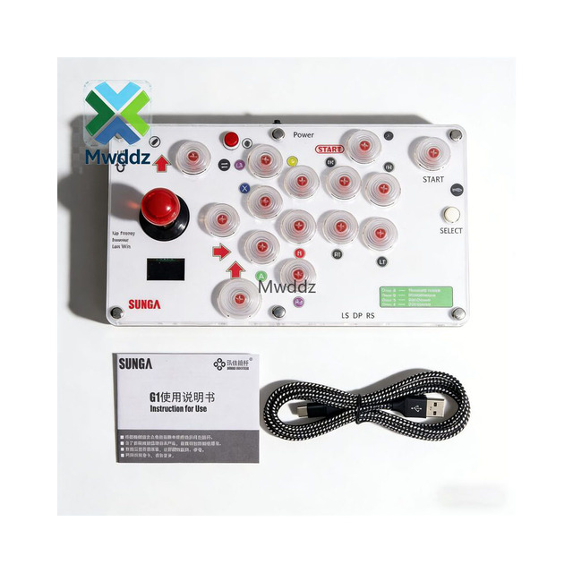 SUNGA 17-Botton Mini Arcade Controller Fight Stick Gaming Controller with Screen for Hitbox PC/PS4