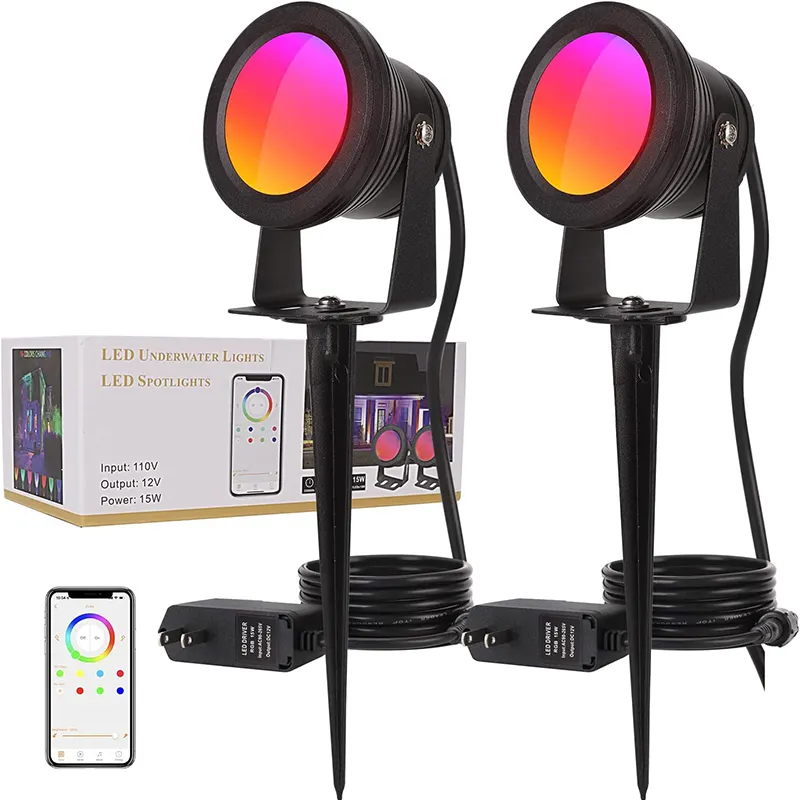 Smart wifi LED Spotlight Outdoor Waterproof Mini Flood Light Remote Control Color Changing Landscape Lights for Garden Yard