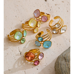 JINYOU 7548 Anello Alla Moda in <span class=keywords><strong>Acciaio</strong></span> <span class=keywords><strong>Inossidabile</strong></span> Placcato Oro, <span class=keywords><strong>Anelli</strong></span> Aperti Regolabili con Cristalli Multistrato e Design Geometrico - Product Image 3
