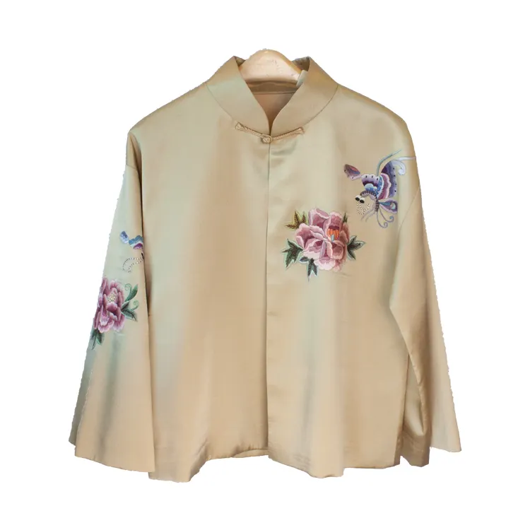 Handmade 100% Pure Silk Embroidered Elegant Blouse Women's Blouse Long Sleeve Top For Winter Chinese Traditional Clothes