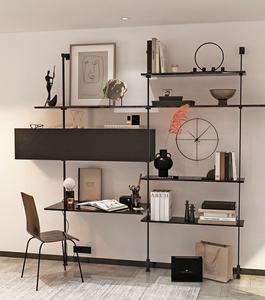 Étagère minimaliste créative italienne, présentoir mural multicouche en bois massif, étagère en fer forgé, présentoir intégré de bureau - Product Image 1