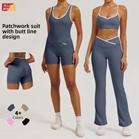 Ensemble de yoga 2 pièces moulant et dos nu pour femme, taille haute, couleur unie, anti-transpiration