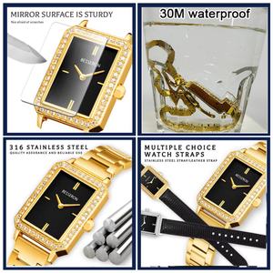 Montre à quartz élégante et luxueuse pour femmes avec cadran carré serti de diamants, logo personnalisé, bracelet en acier inoxydable, nouveau cadeau de bijoux pour femmes - Product Image 3