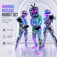 Costume de robot miroir avec casque LED, visière néon argentée, combinaison intégrale, pour scène, DJ, homme, danse, gants, tenue de fête futuriste
