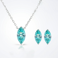 Parure Collier Pendentif et Boucles d'Oreilles Solitaires Œil de Cheval en Zircon Cubique Bleu Paraïba Taille Marquise, Délicate et Élégante, Bijoux pour Femme au Quotidien