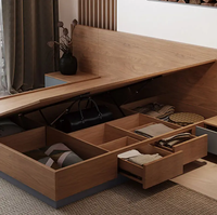 Lit tatami moderne en MDF de taille king avec tiroir et rangement-Ensemble chambre double en bois simple