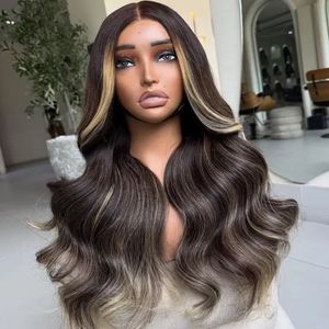 Perruque Lace Front <span class=keywords><strong>Body</strong></span> Wave Brun Foncé avec Mèches Blondes Effet Cadre Facial, Perruque Cheveux Humains Ombré Blond Cendré aux Pointes - Product Image 2