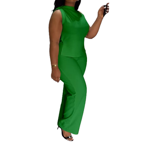 Traje de Verano de Dos Piezas para Mujer, Talla Grande, Color Sólido, Casual, Sin Mangas, Pantalones Largos, Moda Femenina - Product Image 4