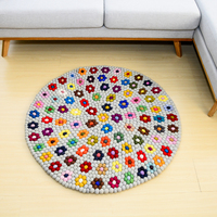 Tapis rond en feutre de laine coloré à fleurs, épais, antidérapant, doux, pour chambre à coucher, salon