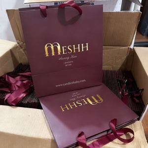 Custom Gold Foil Logo Rose Pink Cosmetic Products Packaging <strong>Paper</strong> Shopping <strong>Bags</strong> <strong>with</strong> Ribbon Handle - Product Image 4